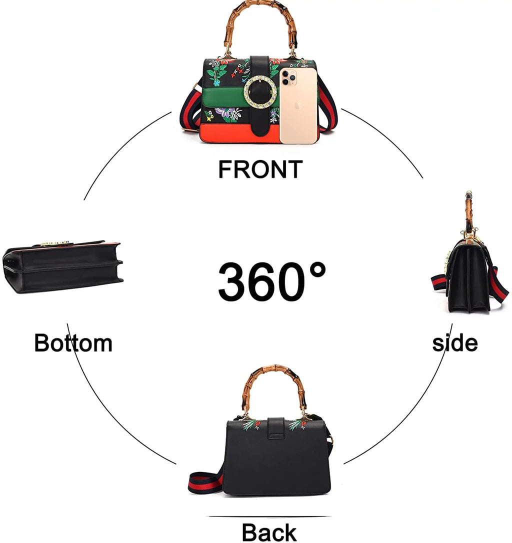 Asge Medium top handle bag with Bamboo Detachable wide shoulder strap crossbody bags for women Vintage Satchel Handbag Trendy Shoulder Bags