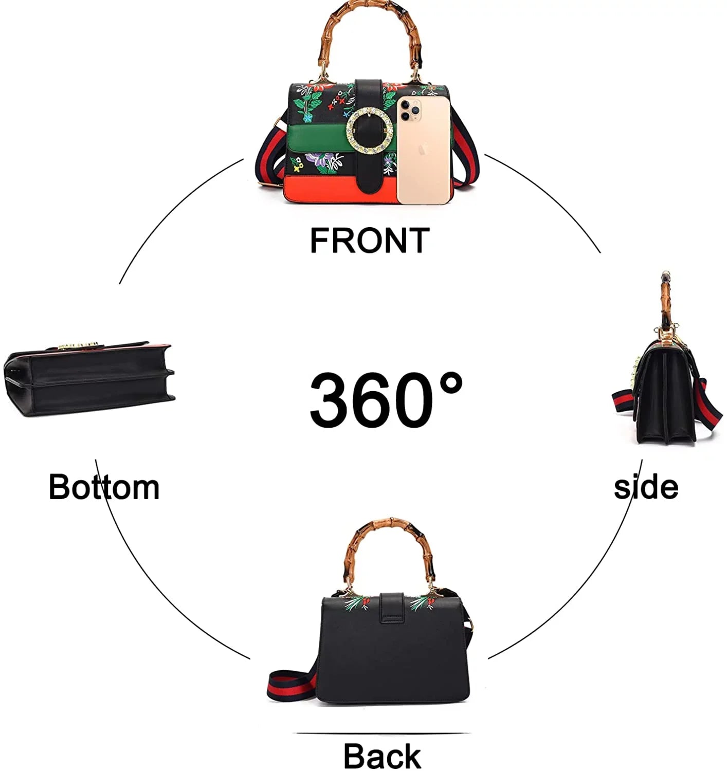 Asge Medium top handle bag with Bamboo Detachable wide shoulder strap crossbody bags for women Vintage Satchel Handbag Trendy Shoulder Bags