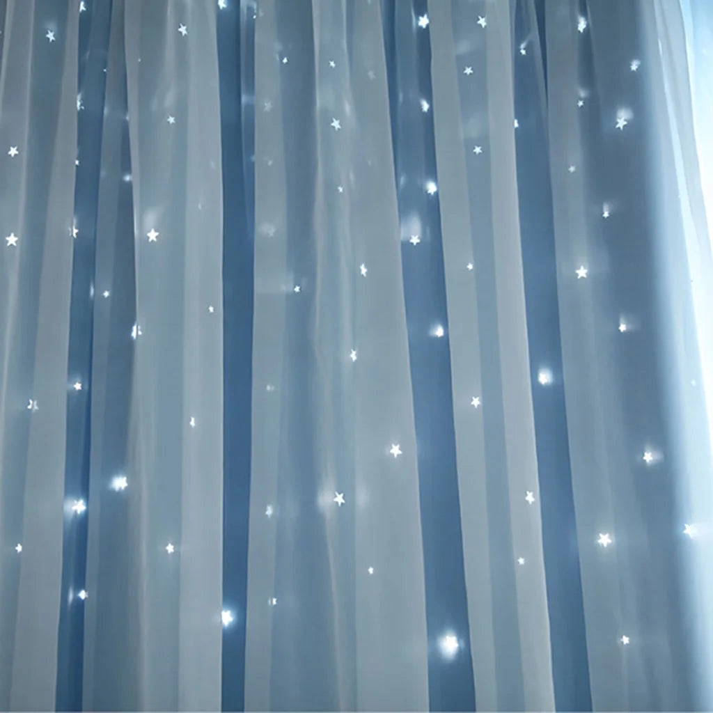 Starry Sky Sheer Curtain Tulle Window Treatment Voile Drape Valance Double-deckLight linen tulle curtains