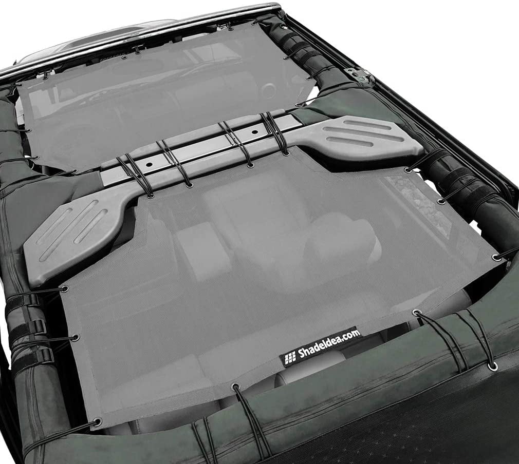 Shadeidea Jeep Wrangler Sunshade  Top Sun Shade  Unlimited (2007-2018) 4-Door Front & Rear-Gray Mesh Screen Cover  Blocker with Grab Bag-10 Years Warranty