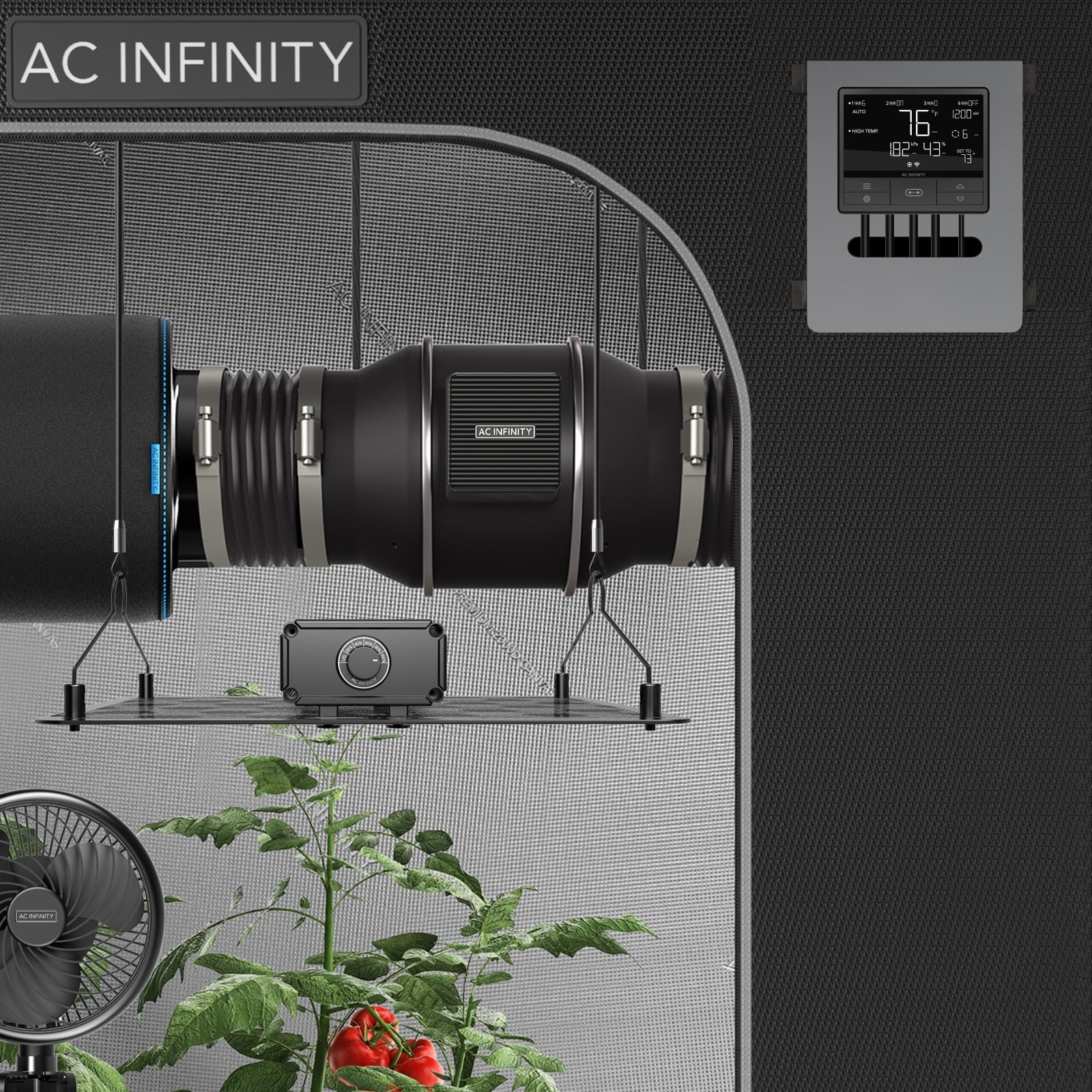 Infinity   , Quiet 10” Inline Duct Fan with Temperature Humidity  Controller, WiFi Integrated App Control - Ventilation Exhaust Fan for Heating Cooling, Grow Tents, Hydroponics