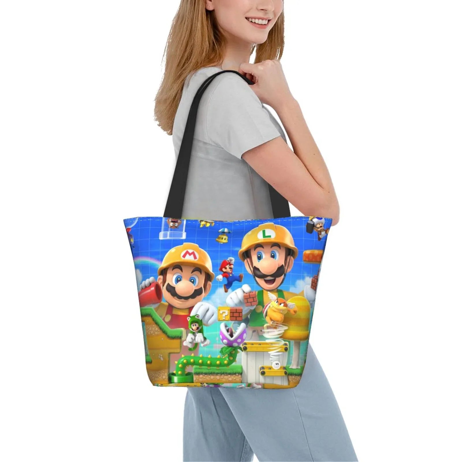 Game Mario Bros Luigi Women's Tote Bag Large Capacity Shoulder Handbag For Travel Beach Shopping Business Work School