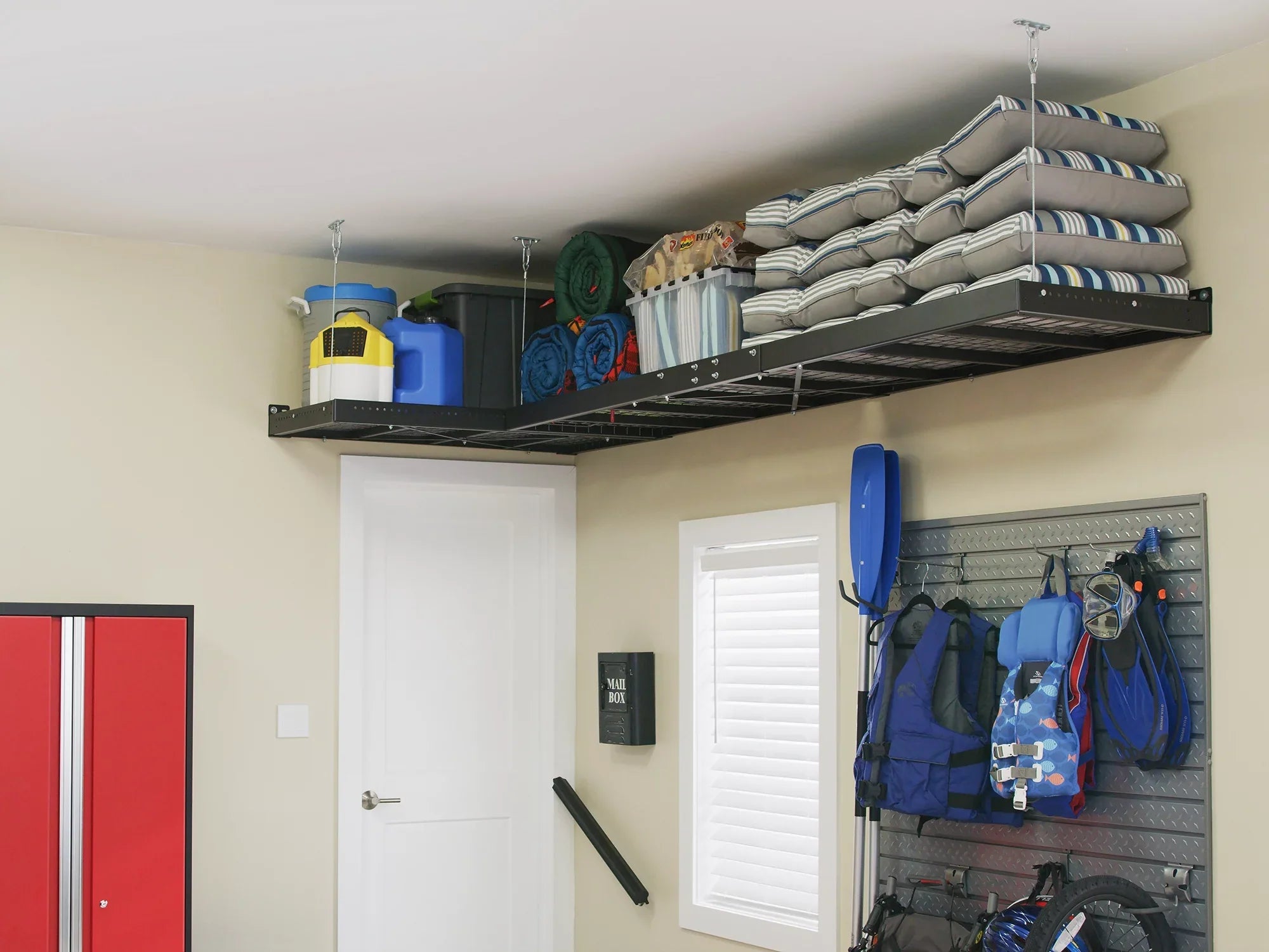NewAge Products Bold Series Red 13 Piece Cabinet Set, Heavy Duty 24-Gauge Steel Garage Storage System, Slatwall / Wall Mounted Shelf Included