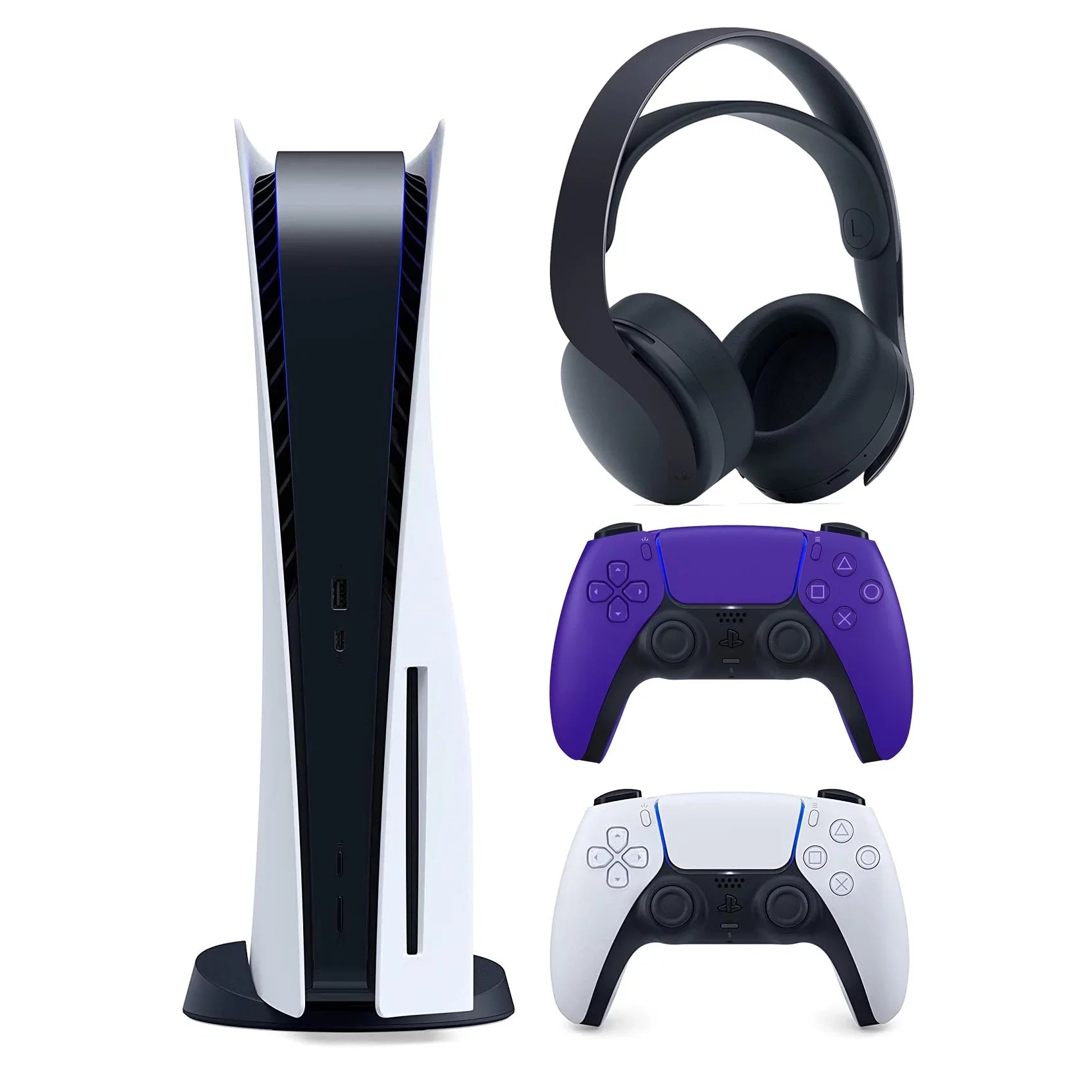 Sony Playstation 5 Disc Version (Sony  Disc) with Extra Galactic Purple Controller and Black  3D Headset Bundle