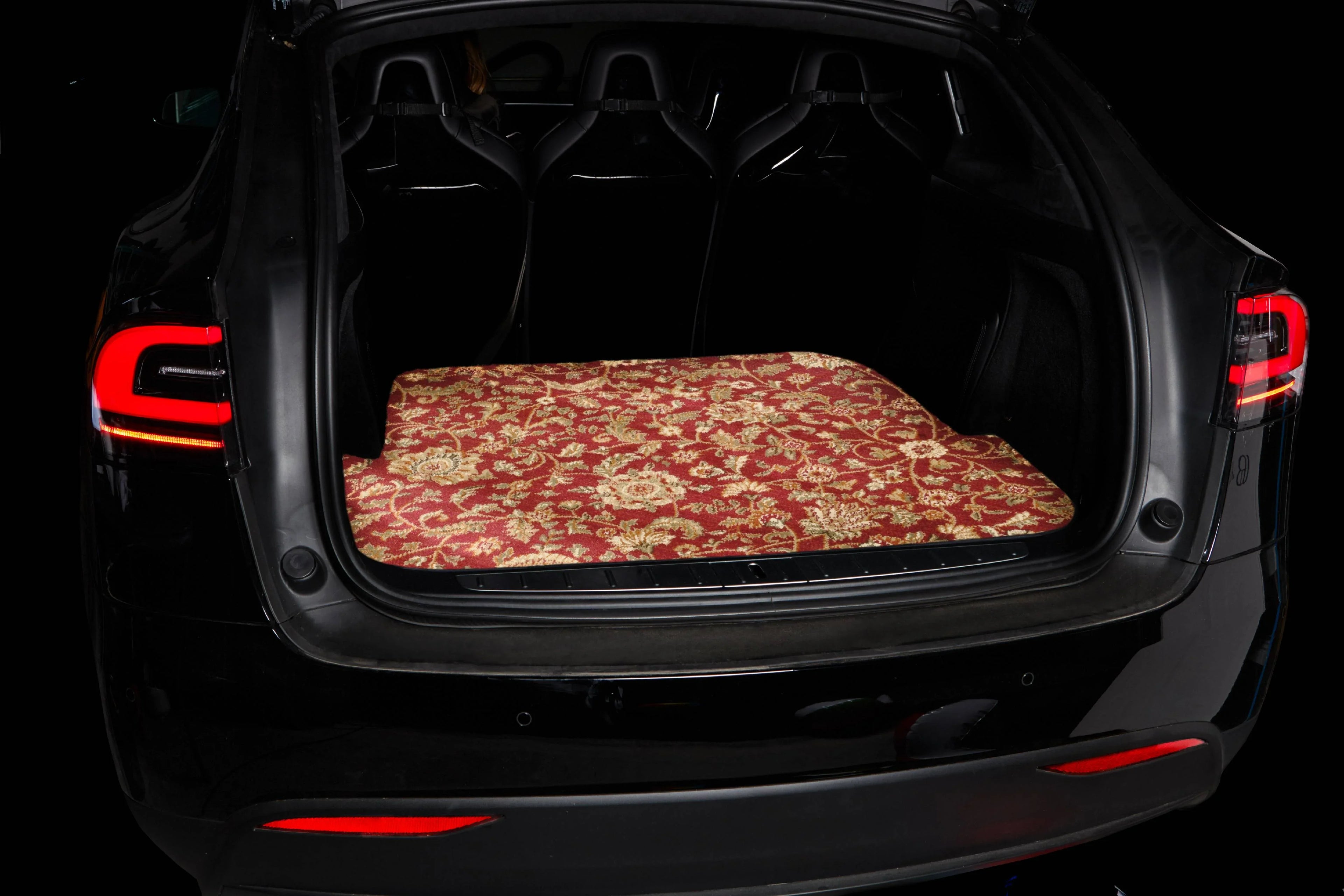 Ford Explorer Red Oriental Car Mats, Custom Fit for 2011, 2012, 2013, 2014, 2015, 2016, 2017, 2018, 2019 - Large Trunk / Cargo Carpet Car Mat with Rear Seat Down