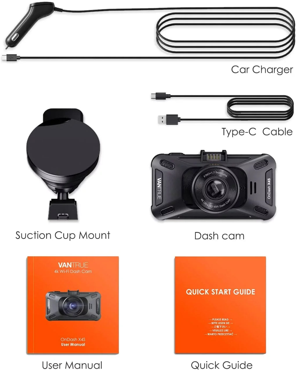 Vantrue  4K WiFi Dash Cam for Cars, 2160PX30FPS Wireless Car Dash Camera with 5 Ghz/2.4Ghz  and Vantrue Cam , Superior Night Vision with , 24/7 Parking Monitor, , -sensor  ( )