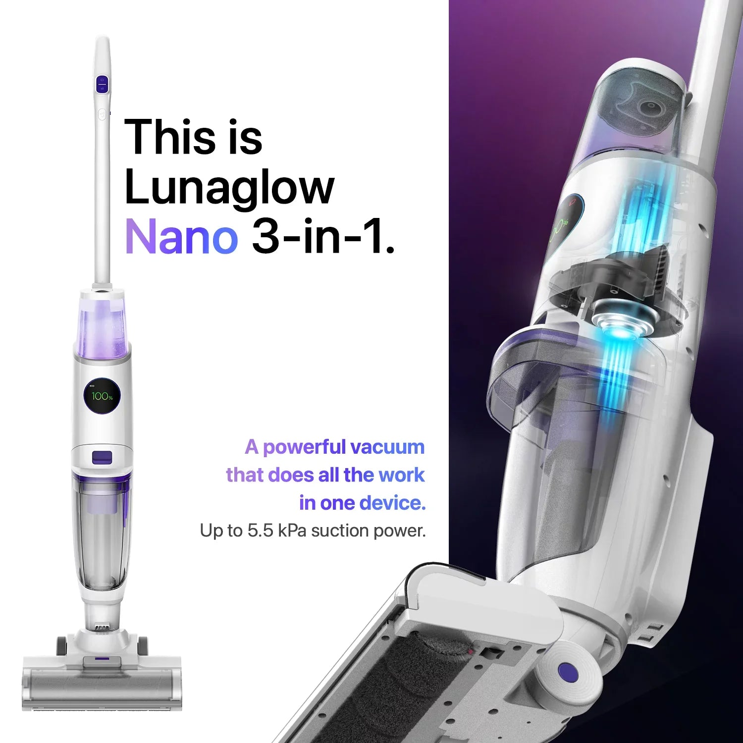 Lunaglow Nano 3 in 1 Wet & Dry Vacuum Cleaner with Self-cleaning technology