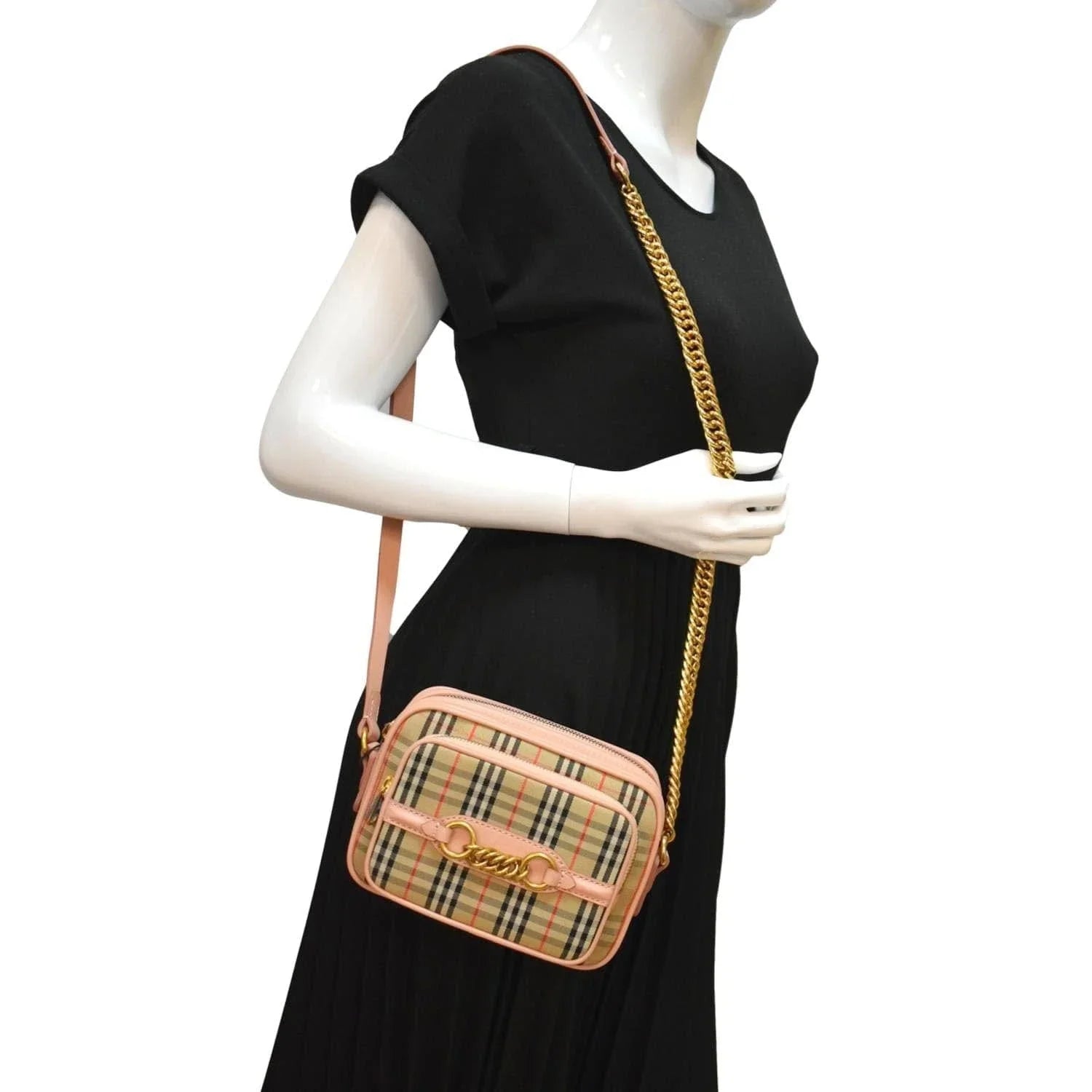 Pre-owned  1983 Knight Check Link Crossbody Camera Bag Light Pink