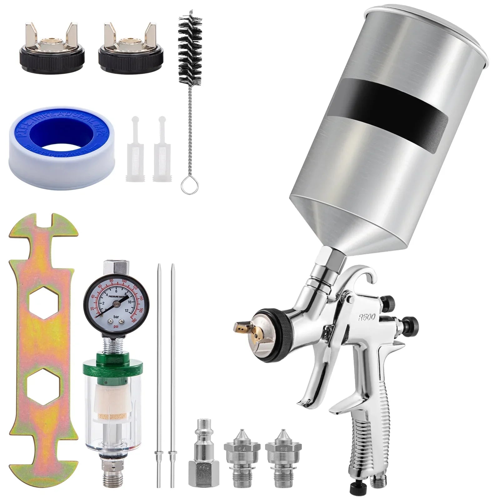 Spray Gun, High Performance Automotive Gravity Feed Spray Gun with 1.3mm 1.4mm 1.8mm Stainless Steel Nozzles, 1000cc Aluminum Cup for Auto Paint, Primer, Clear/Top Coat & Touch-Up