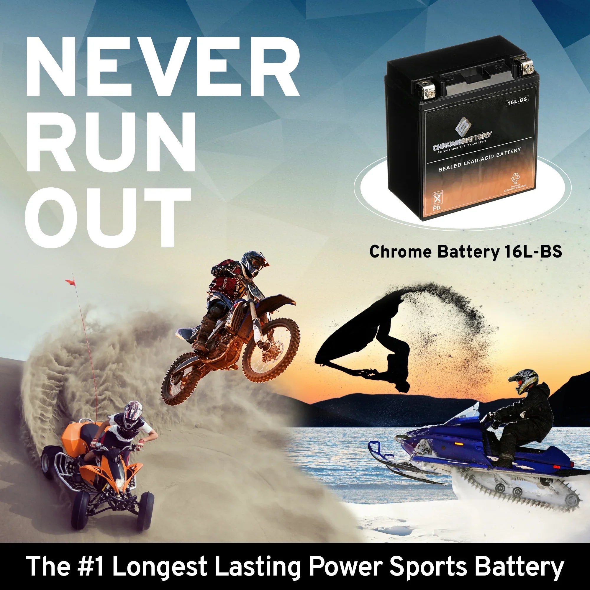 Chrome Battery - (16L- 12 Volt,14 Ah, 230 ) Jet Ski Battery for Kawasaki Js650 Sx 1987