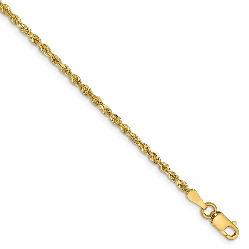 Real 14kt Yellow Gold 2.00mm Diamond Cut Quadruple Rope Chain Chain Bracelet; for Adults and Teens; for Women and Men