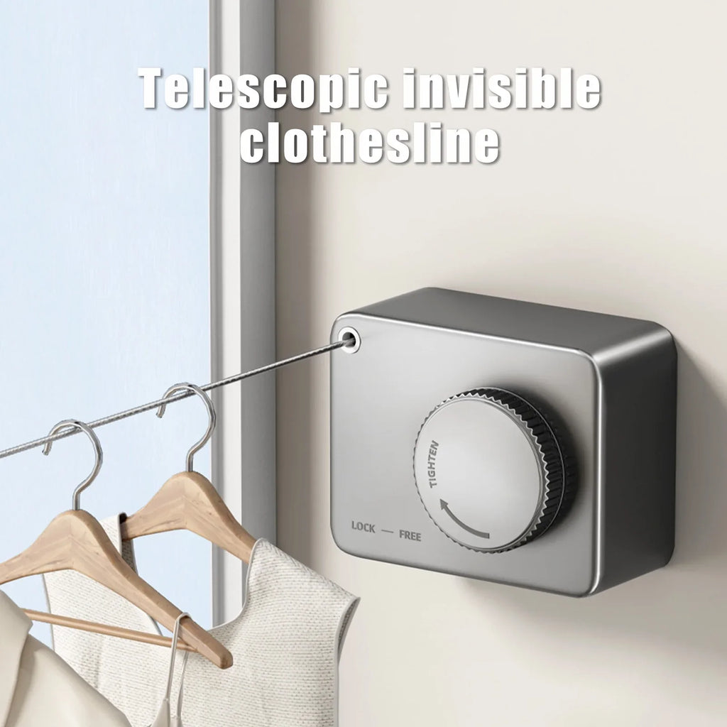 Ryanstar Racing Gray Retractable Clothesline Indoor, Adjustable Droop Outdoor Clothesline Retractable Heavy Duty Clothes Drying Laundry Rope Wall Mounted Stainless Steel Clothesline - 15.1 feet