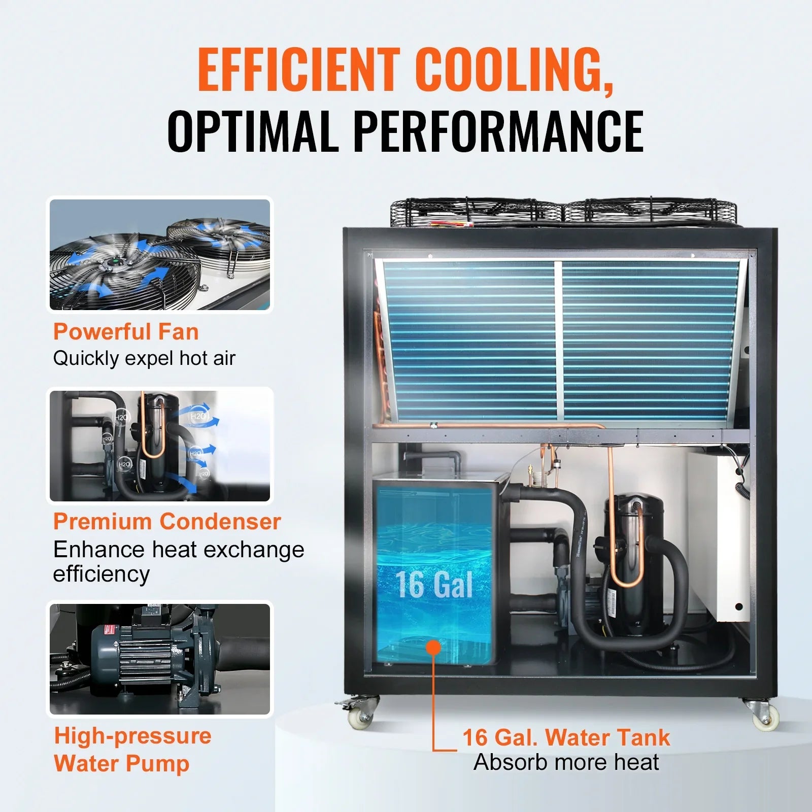 Air-cooled Industrial Water Chiller 9.4HP 16 Gal 60L for Cooling Water