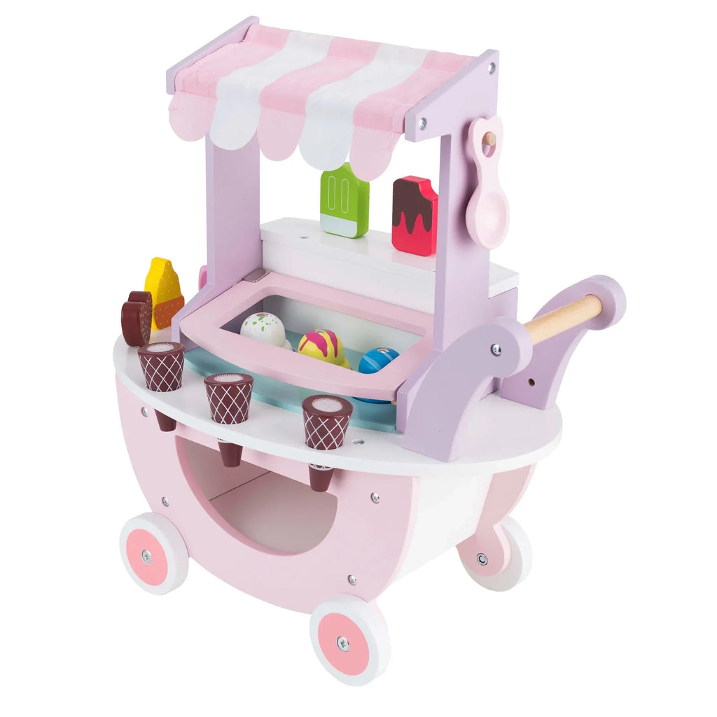 Woodenfun Ice Cream Shopping Cart for Toddlers 1-3, Kids Pretend Play Food Truck, Gift for Girls