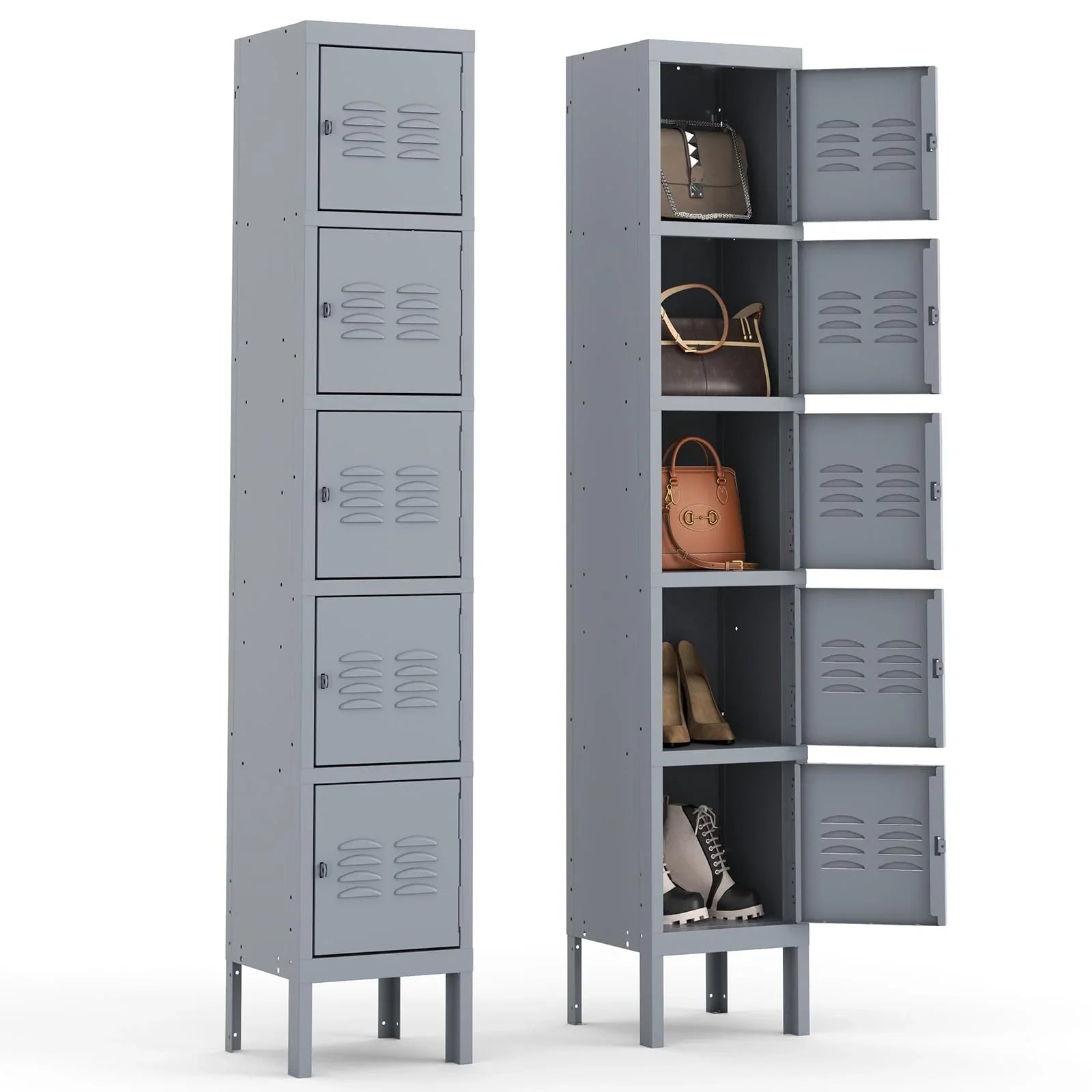 66" Metal Storage Cabinet Locker for School, Gym, Home Office, Steel Locker Cabinet With 5 Doors for Employees, Students