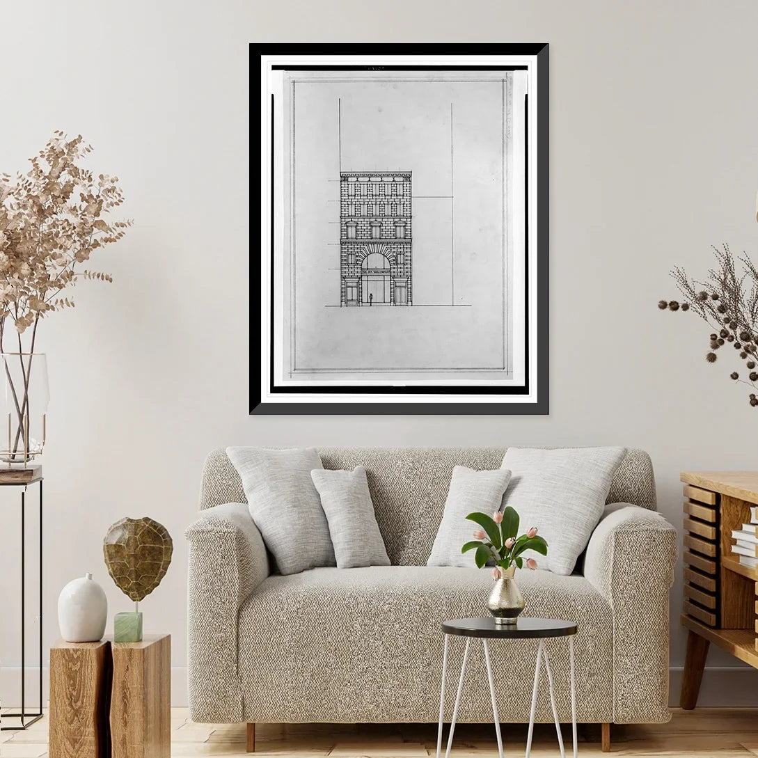 Historic Framed Print, [Two office buildings for .. Saul (15th Street, .., Washington, ..). Front elevation], 17-7/8" x 21-7/8"