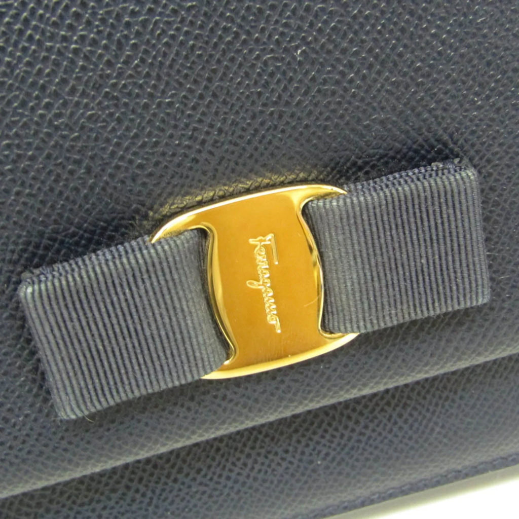 Pre-Owned Salvatore Ferragamo Vara -21 0011 Women's Leather Shoulder Bag Navy (Good)
