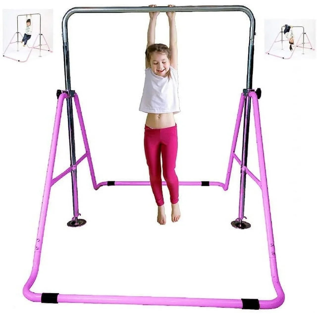 Junior Pro Gymnastics Bar: Pink Monkey Bar Climbing Tower for Kids' Horizontal Kip Bar Training