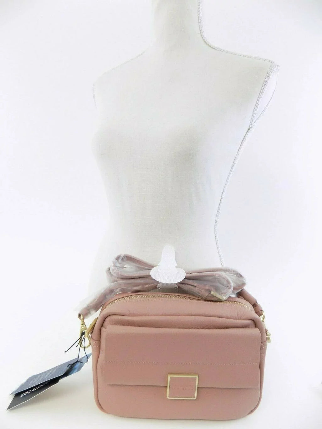 Kenneth Cole New York Christie Crossbody Handbag Leather Gold Zip Dark Pink