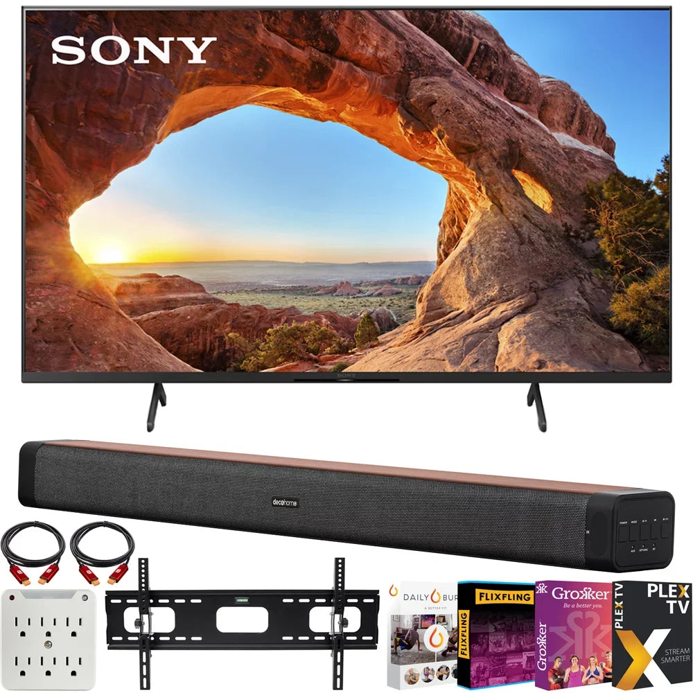 Sony  50"  4K Ultra   Smart  (2021 Model) Bundle with Deco Home 60W 2.0 Channel Soundbar w/subwoofer + Wall Mount Kit + Premiere Movies Streaming 2020 + 6-Outlet Surge Adapter