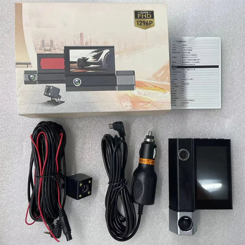Car  Dash Cam Front And Inside And Rear Camera Video Recorder Dual Lens