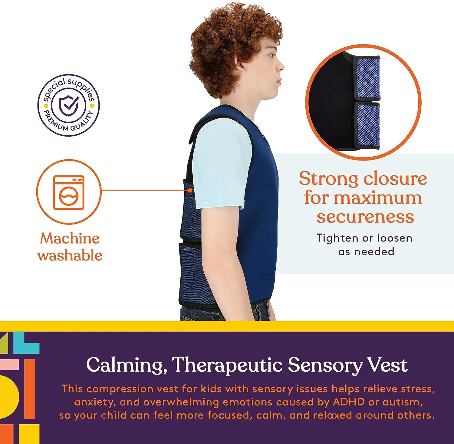 Special Supplies Weighted Sensory Compression Vest for Kids with Processing Disorders, , and Autism, Calming and Supportive with Adjustable Weight Fit (Large 24x42 inches)