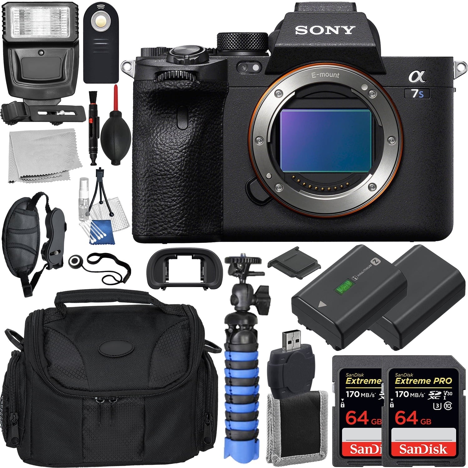 Sony Alpha a7S  Mirrorless Digital Camera (Body Only) with Loaded Accessory Bundle - Includes: 2x SanDisk Extreme  64GB Memory Cards, Replacement Battery, Water Resistant Gadget Bag & More