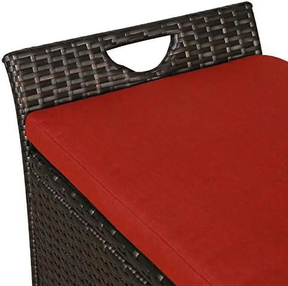 Outdoor Deck  Box  Patio Wicker  Bench  Rattan  Bins with Cushion (Red)