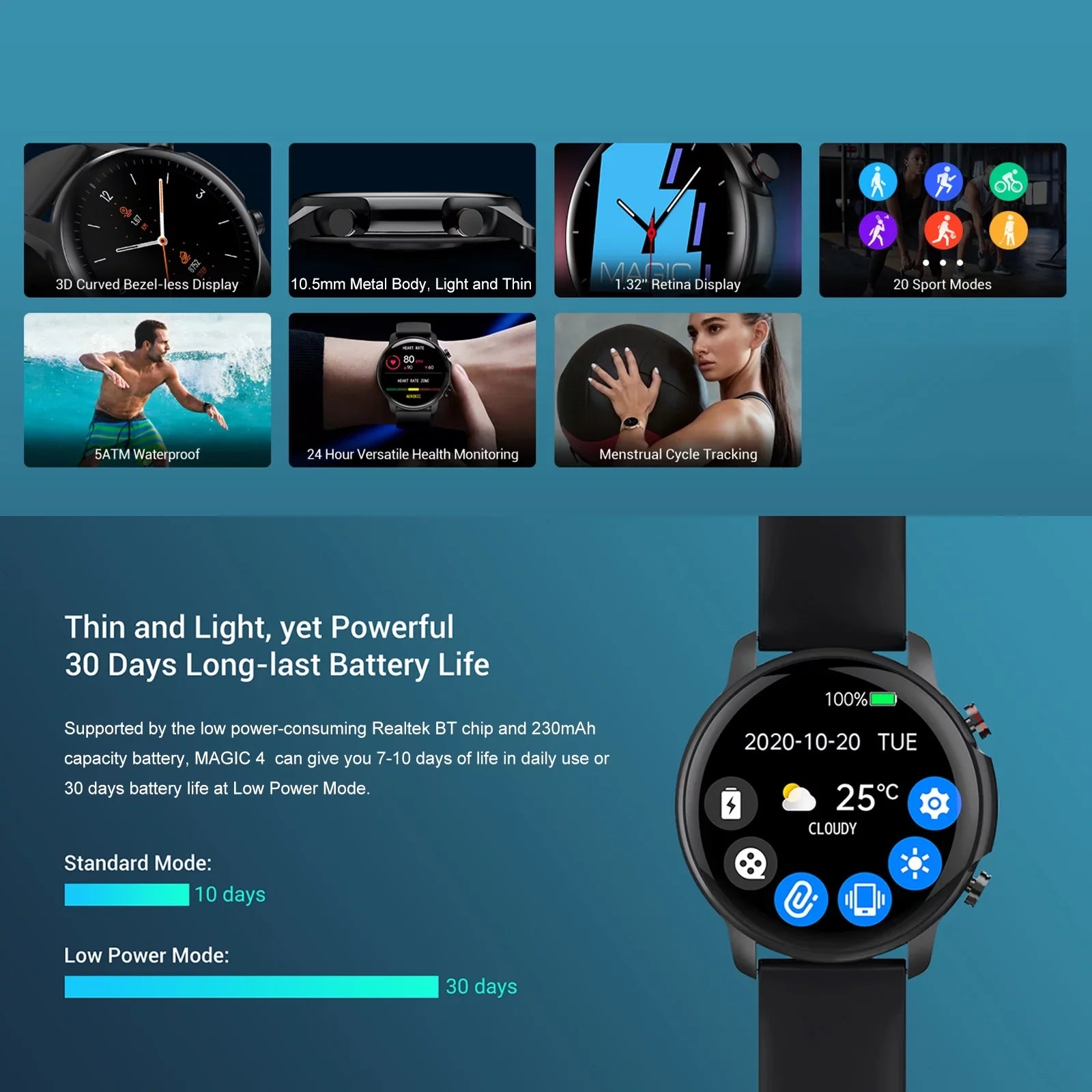 Smart Bracelet,Compatible With Android Display Resolution Compatible With Android Ios 10-day Endurance Waterproof - Compatible Resolution 5atm 1.32'' Retina 5atm Waterproof 20 Modes