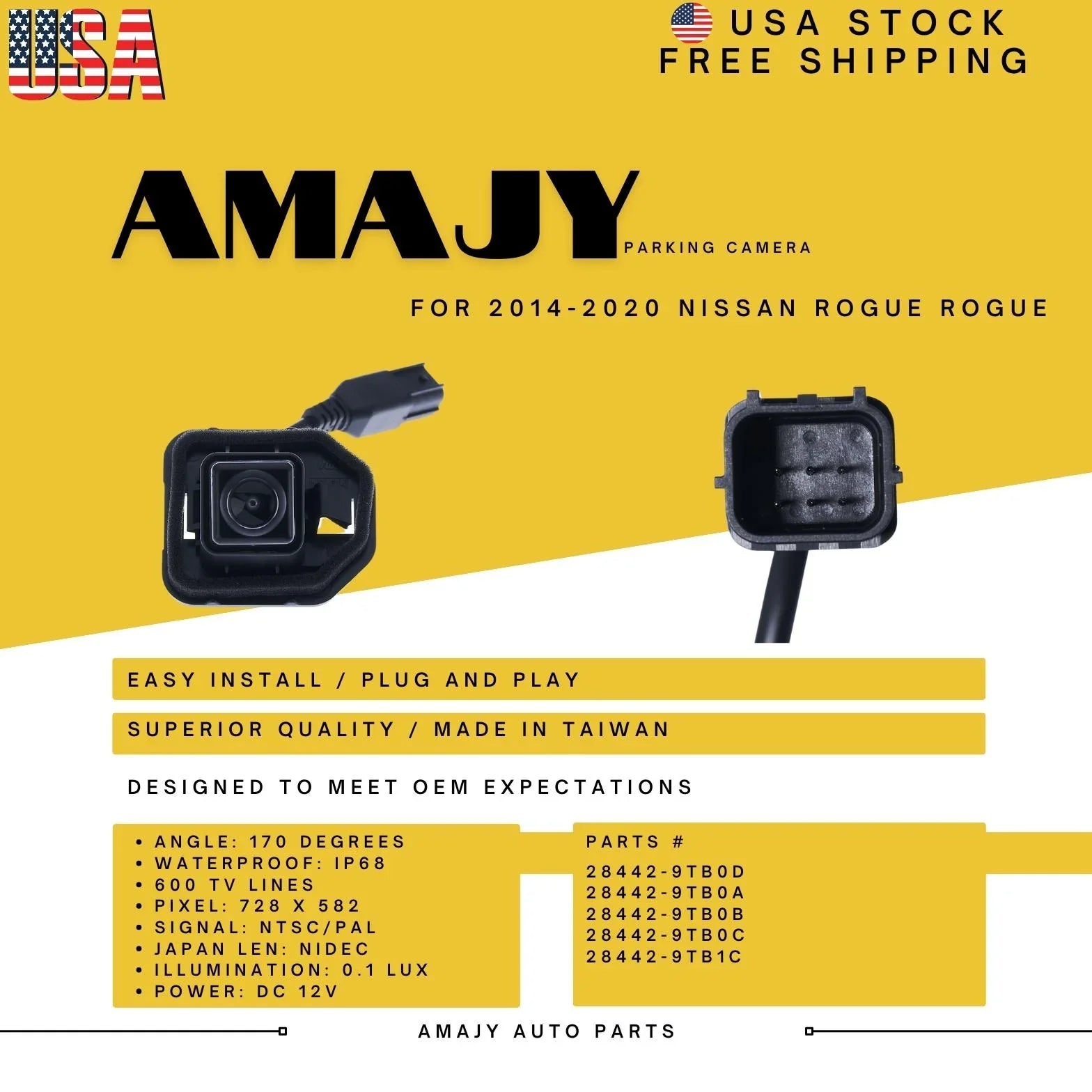 Backup Camera Replaces for 14-20 Nissan Rogue  28442-9TB0D 28442-9TB0A 28442-9TB0B 28442-9TB0C 28442-9TB1C