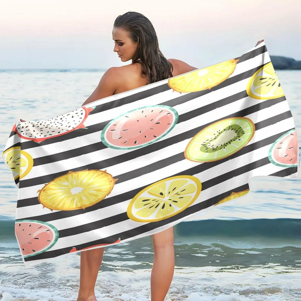 Bestwell Tropical Fruit Slice Beach Towel Oversized Towel Blanket, Thin Lightweight Microfiber Sand Free Quick Dry Towel, 30”” Multipurpose Pool Bath Yoga Swim Shower Towel