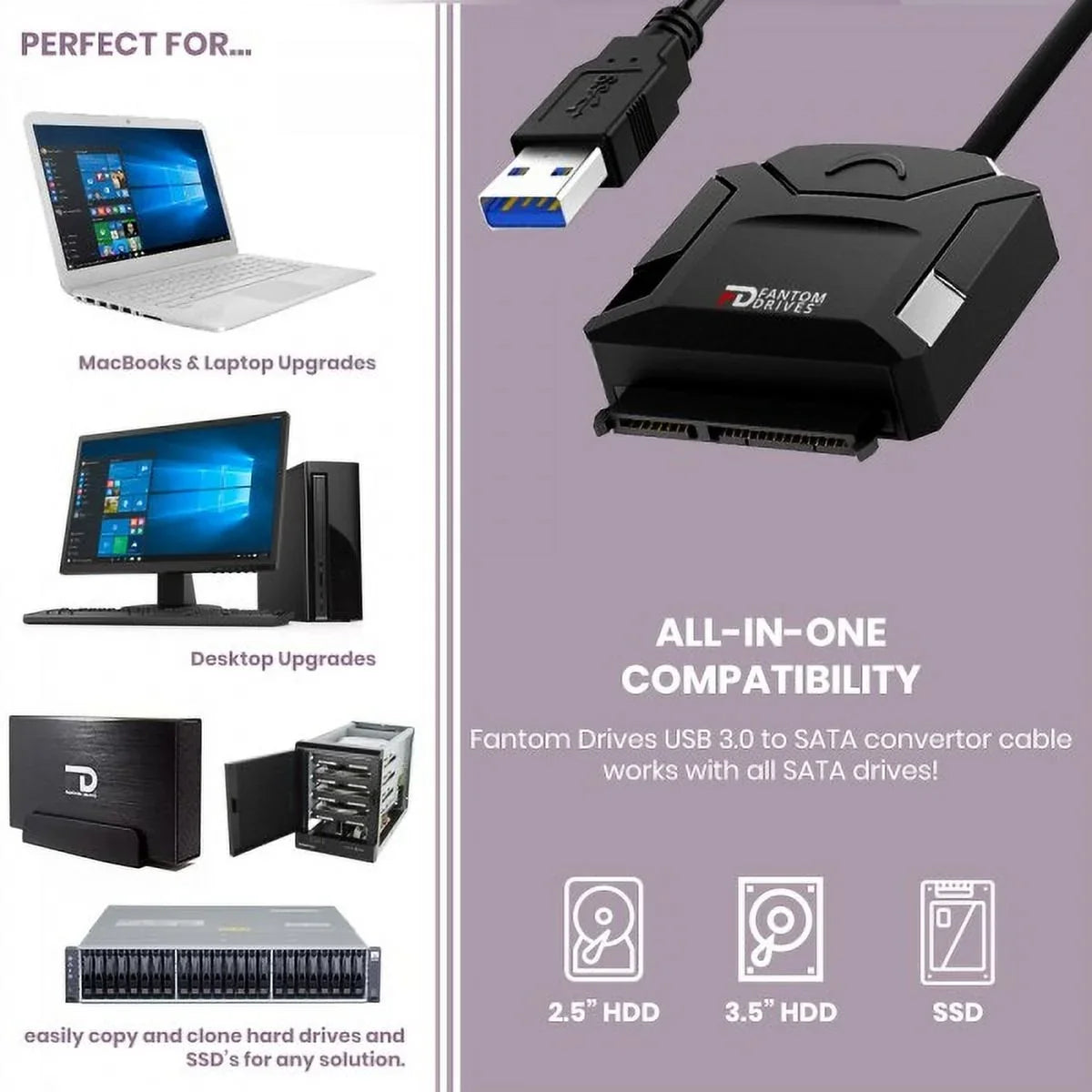 Fantom Drives  6TB Hard Drive Upgrade Kit with Seagate Barracuda  (3.5"), Fantom Drives  3. 0 to  Cable Converter, 12V Power Supply, and Fantom Drives Cloning Software Inside