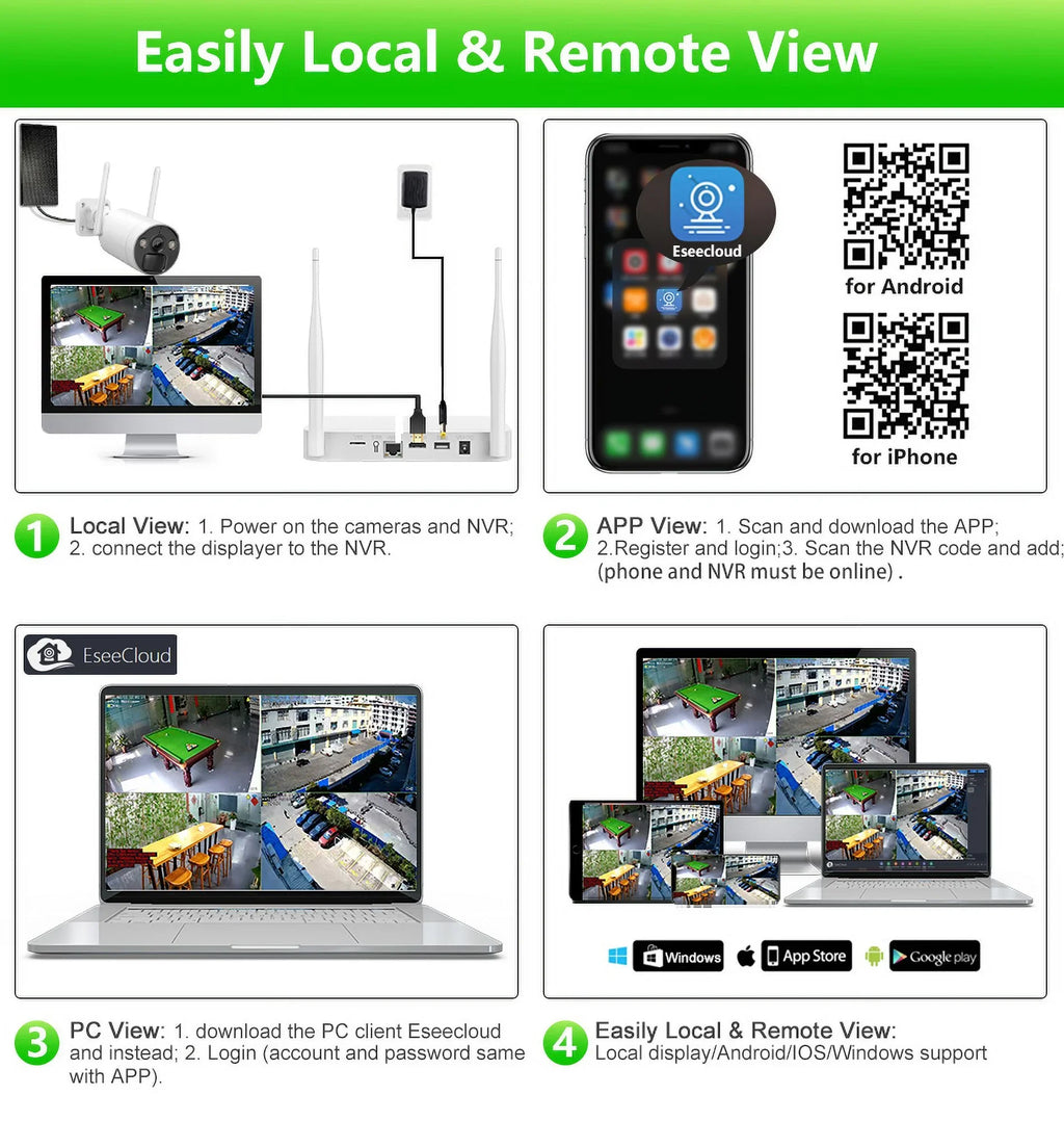 8CH WiFi  System 4Pcs 3MP Battery Camera , 4 Solar Panels ,  2.5inch  Wireless