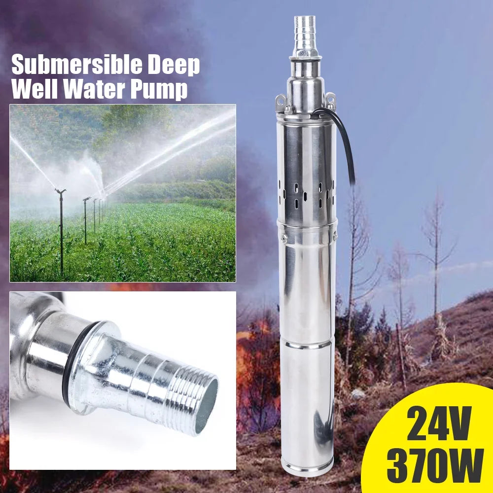 24V 370W Solar Water Pump Deep Well Solar Submersible Pump Head Stainless Screw Pump for Pond Farm Irrigation