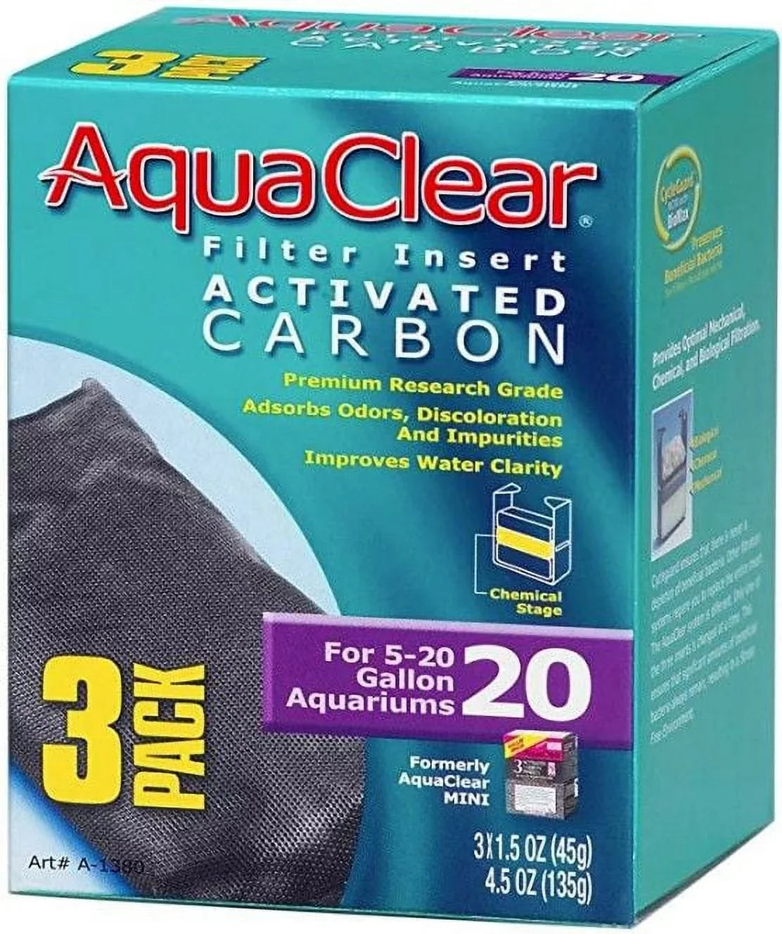 Aquaclear Activated Carbon Filter Inserts Size 20 - 3/pk (4 Packages)