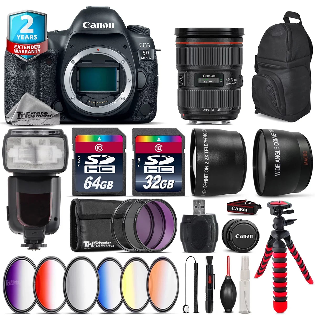 Canon  5D Mark  Camera + 24-70mm f/2.8L  + Pro Flash + 9PC Filter + 96GB
