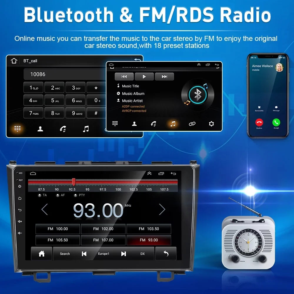 For Honda  2007-2011 9'' Touchscreen Car Stereo Radio Player Wireless Carplay Android Auto Mirror Link  1080P Android 12 Bluetooth     Hifi,  Backup Camera