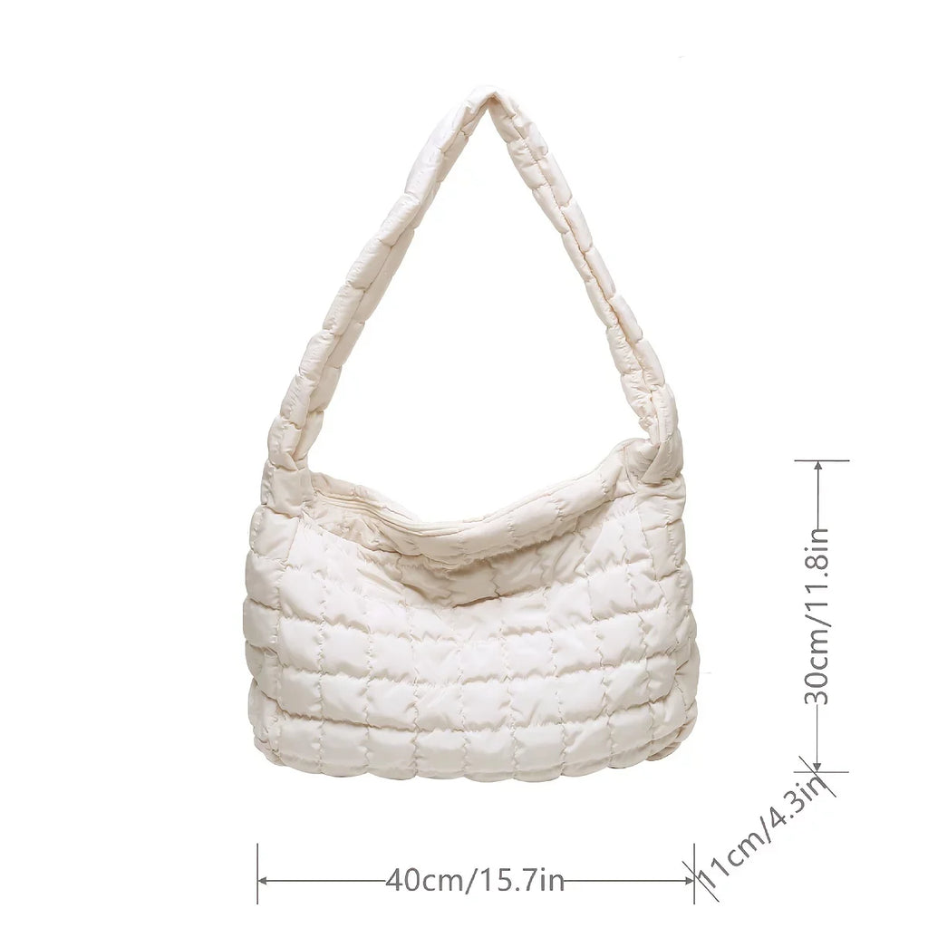 Junior Quilted Tote, Padded Argyle Quilted Crossbody Hobo Bag, Cotton Filled Large Capacity Shoulder Tote Bag For Work