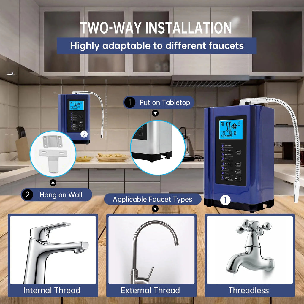 Alka  Water Ionizer, Water Purifier Machine  3.5-10.5 Alkaline Acid Water Machine,Up to -500mV , 8000 Liters Per Filter,7 Water Settings,Auto-Cleaning,Intelligent Voice (blue )