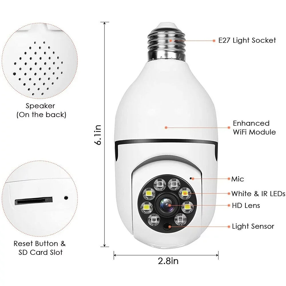 JahyShow 5GHz  Light Bulb Camera, 1080P Home Surveillance Cameras Wireless  with 360 Degree Panoramic View Lens, Night Vision, Remote Viewing, Motion Detection, Two Way Audio (2 Pack)
