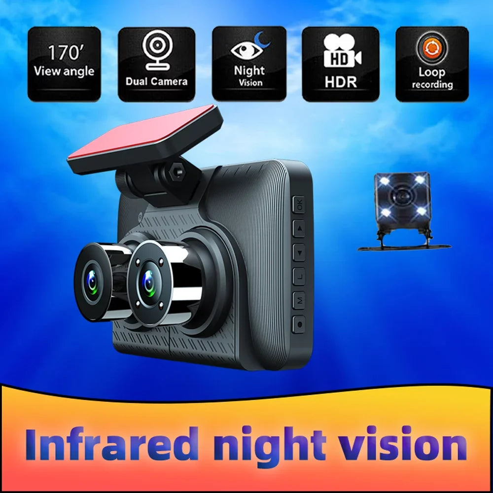 Htovila 3 Cameras Dash Cam 4in Clear Car Rearview Mirror Car Video Recording Wide Angle Car Recorder Auto Safety Driving Recorder