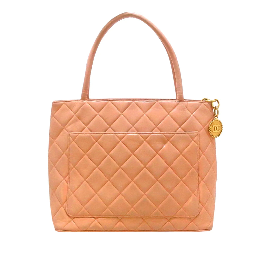 Pre-Owned Authenticated Chanel Lambskin Medallion Tote Leather Orange Tote Bag Women (Good)