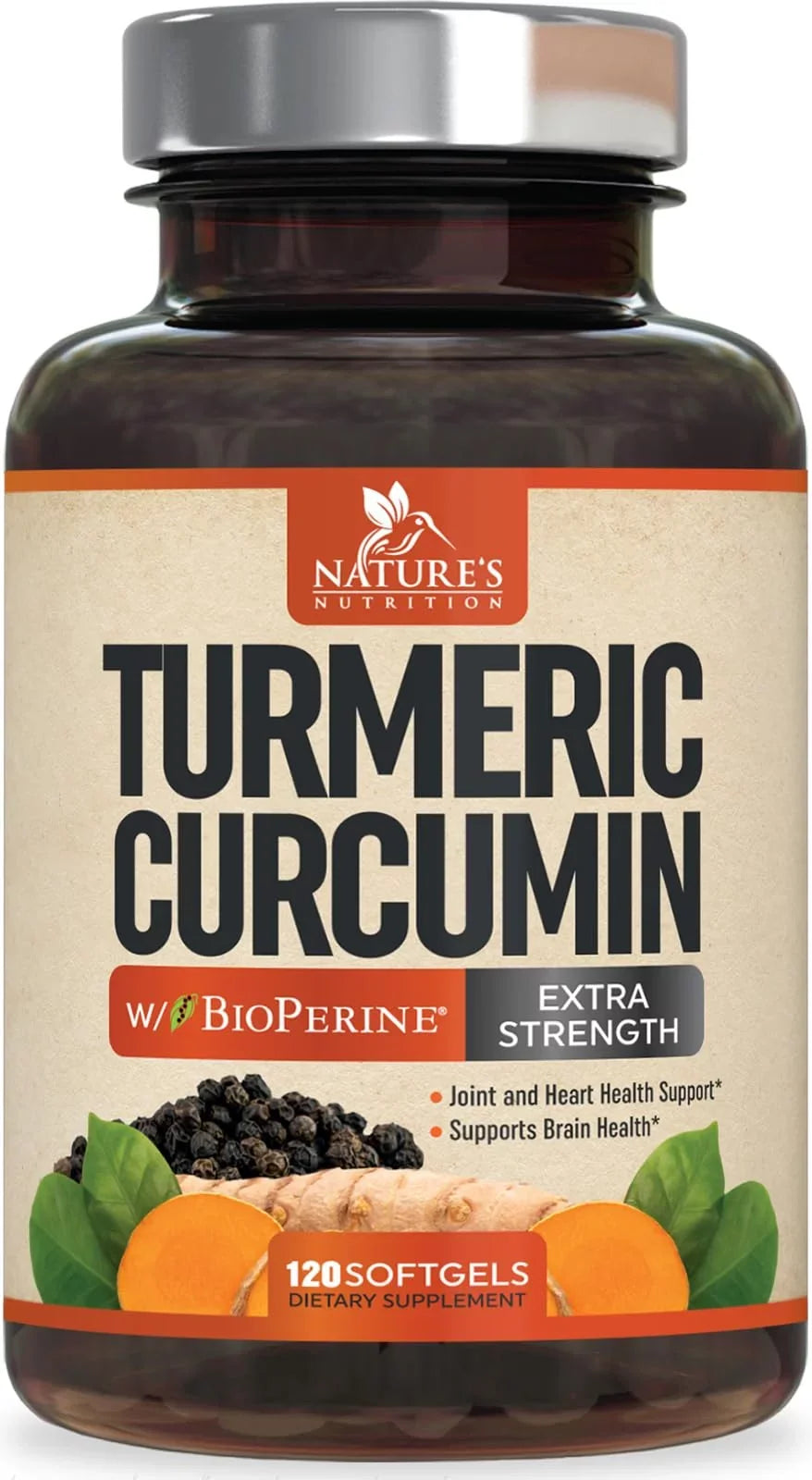 Turmeric Curcumin with BioPerine 95% Standardized Curcuminoids 1500mg Black Pepper Extract for Max Absorption, Premium Joint Support, Nature's Tumeric Herbal Supplement, Non-, Vegan - 120 Capsules
