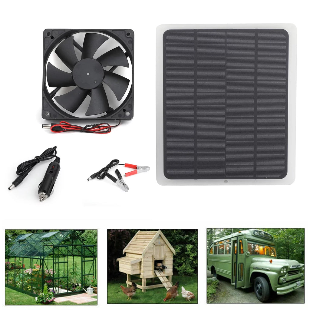 Solar Powered Fan Kit, 10w Solar Panel Fan Kit, 12V Outdoor Portable Mini Ventilator For Greenhouse Chicken House Pet Houses Camping Cooling Ventilation