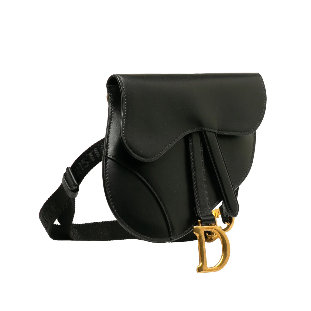 Pre-Owned Authenticated Dior Saddle Belt Bag Calf Leather Black Unisex (Good)