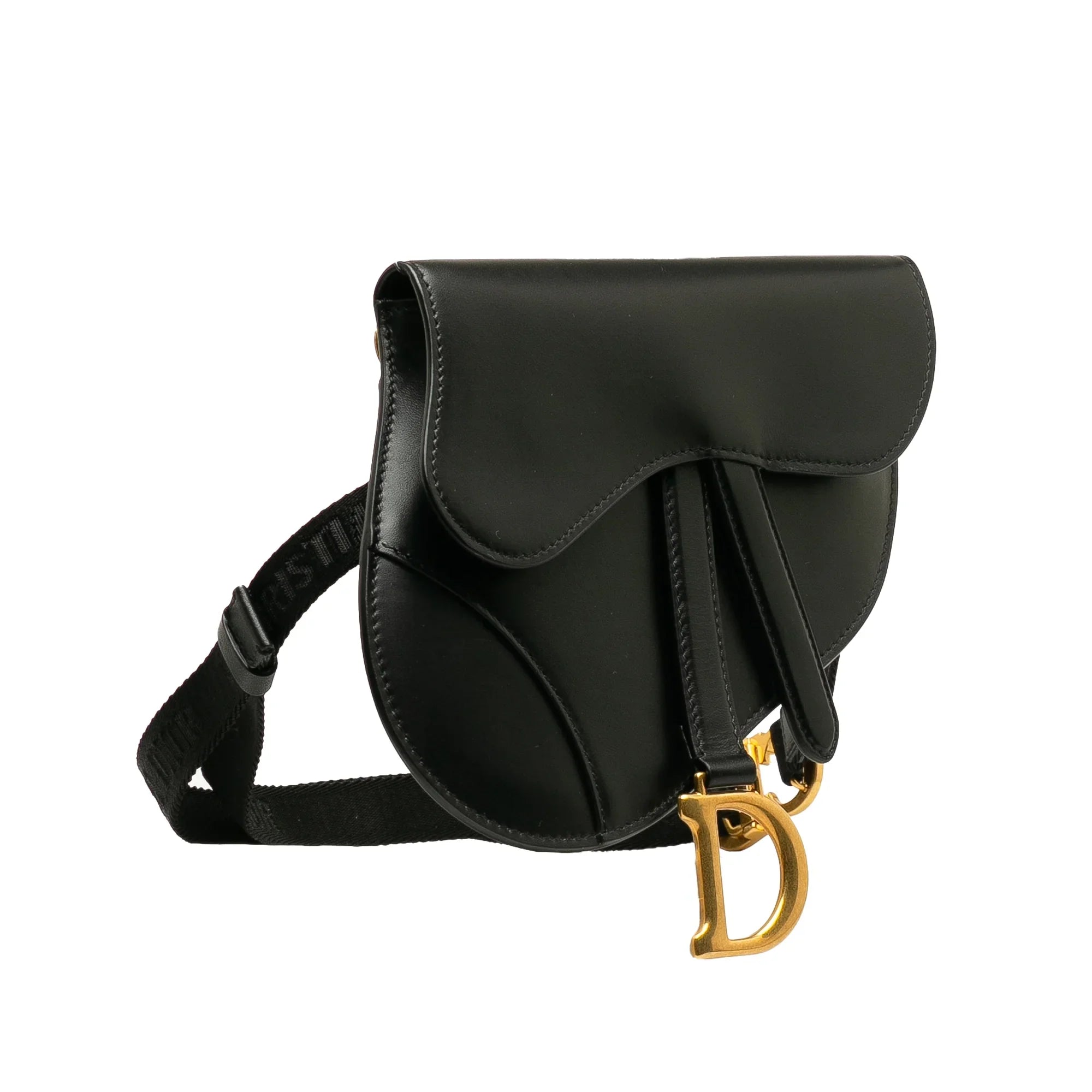 Pre-Owned Authenticated Dior Saddle Belt Bag Calf Leather Black Unisex (Good)