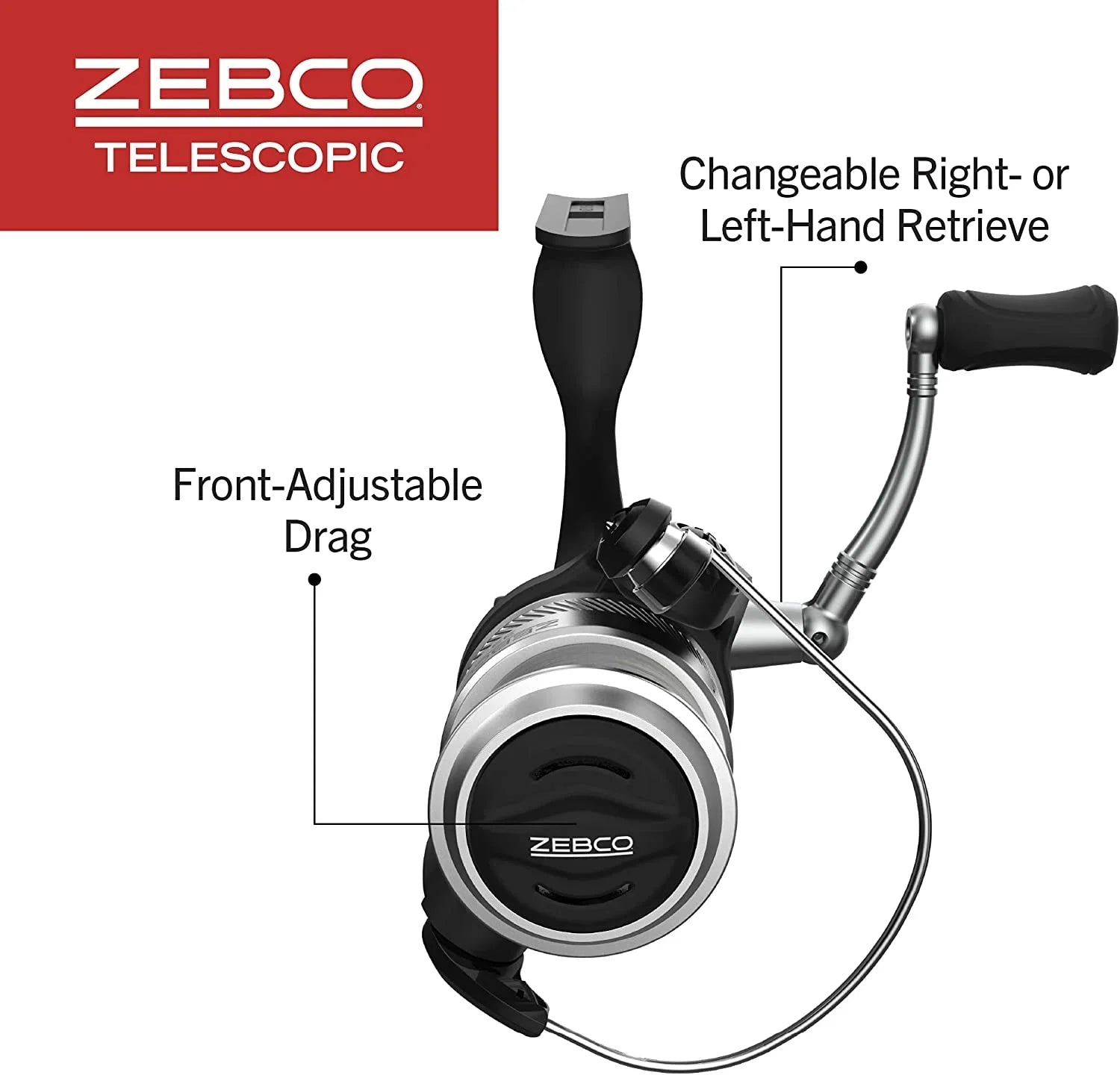 Zebco 33 Spinning Reel and Telescopic Fishing Rod Combo, 6-Foot Rod, Size 30 Reel, Silver/Black