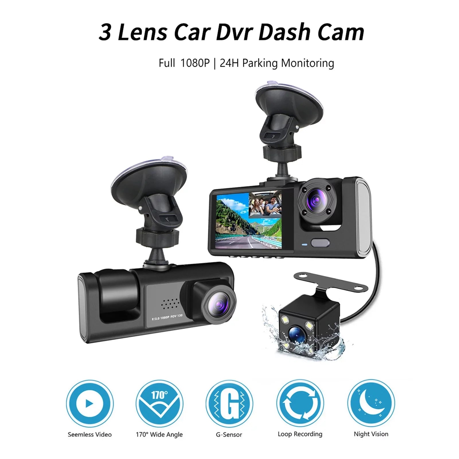 Moobody  Versatile Dash Cam for Car Safety,3-in-1 Car Safety Dash Cam,1080P+720P+480p, Car Rearview Mirror
