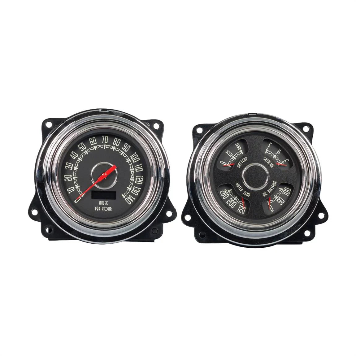 New Vintage  47371-01 Woodward 2 Gauge Kit Black 47-53 Chevy