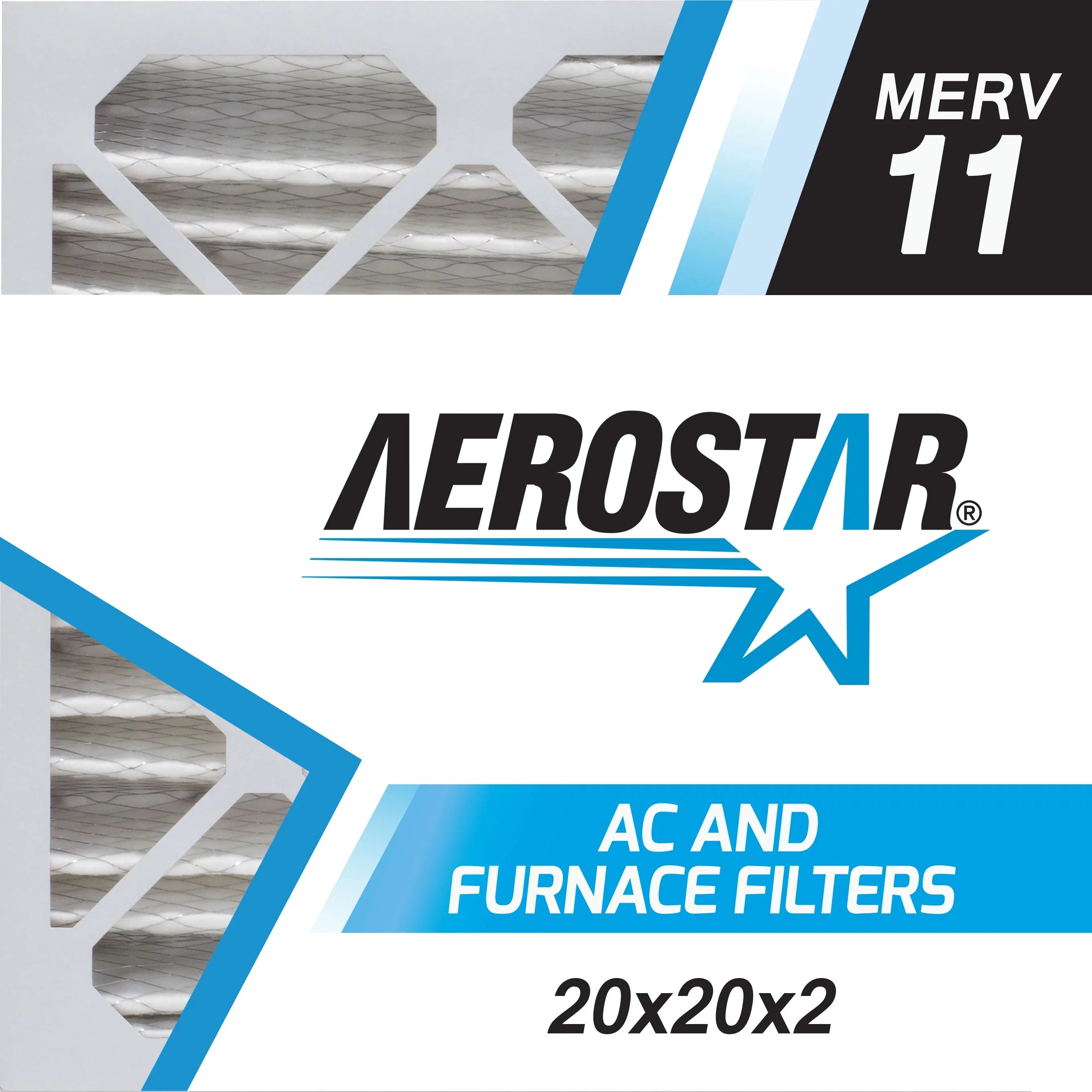 Aerostar 20x20x2   11, Pleated Air Filter, 20x20x2, Box of 4, Made in the